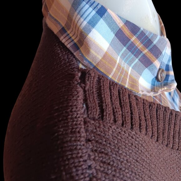 Women's Medium V-Neck Sweater Vintage 70's Brown Layered Look Cottage Granny - Picture 3 of 8